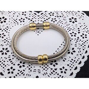 Bracelet hinged Gold Silver Tone roped metal oval shaped size 6.5